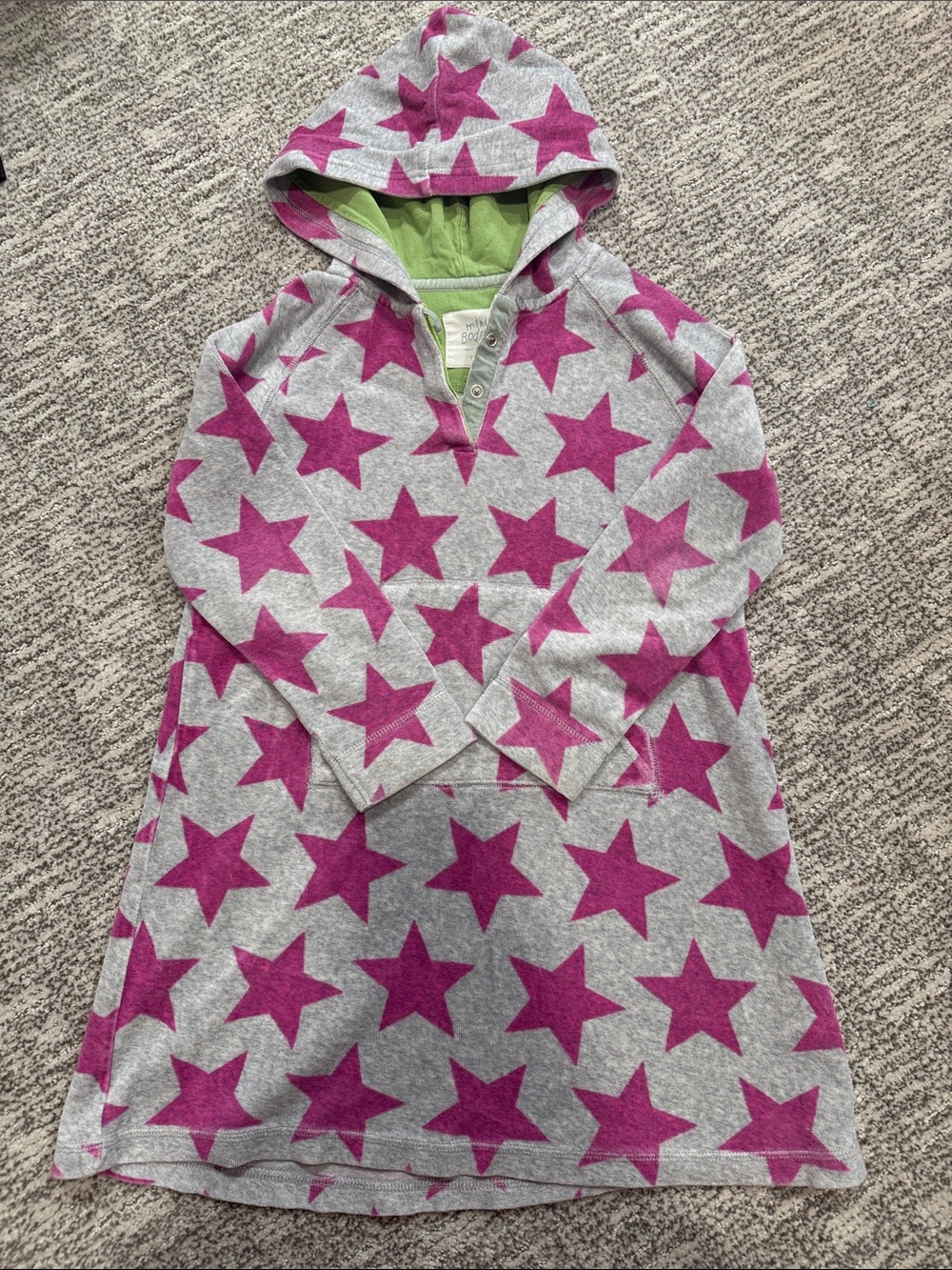Mini Boden Gray Hooded Swim Coverup with Pink Stars